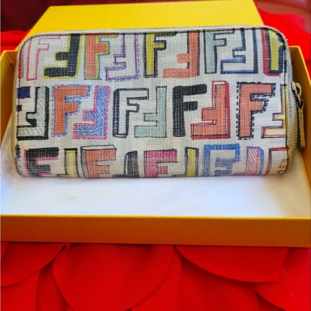 Rare Fendi 2000s Zucca pattern zip around wallet